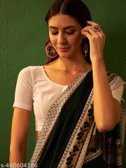 Dori Sarees Dark Green Crepe Saree sari For Woman With Blouse Piece