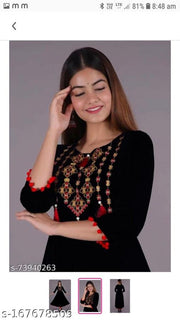 4 LATKAN  Black Embroidered    kurti woman,s