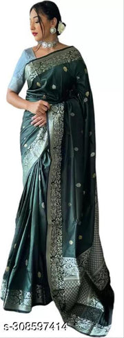 Embellished Trendy Soft Banarasi Silk Saree With Admirable Blouse Piece