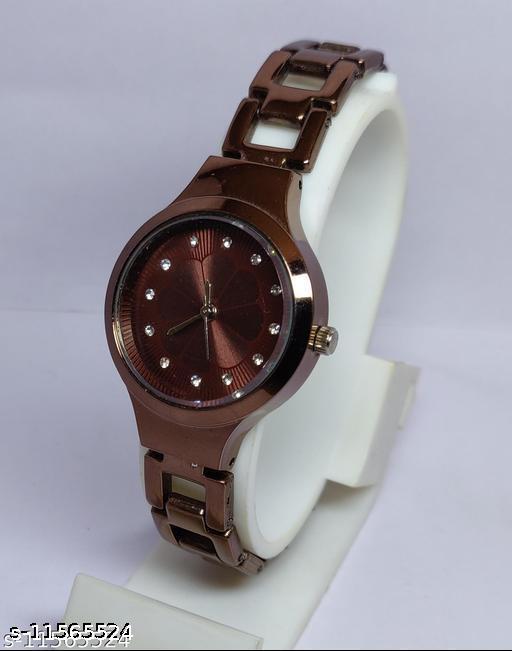 Gorgeous Flower Designer Brown Metal Analog Watches for women