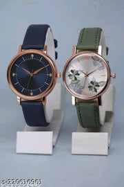 Attractive Flower Design Leather Belt Analog Combo Watches for Womens & Girls