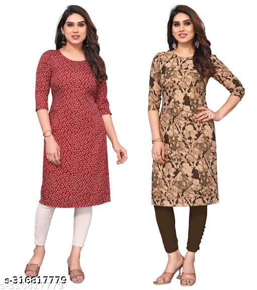 Polyster/Crepe fabric-Women Printed Straight Kurti