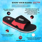 DOCTOR EXTRA SOFT D-51-Black-Red Men's Adjustable Strap Orthopaedic Diabetic Comfort Daily Use Slippers & Flipflops