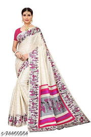 Silk Cream Tassels and Latkans Saree With Blouse