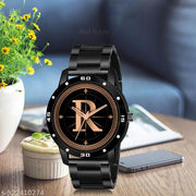FEMEO WATCHES Analog Round black Dial ALPHABET R Design Stylish black Strap Classic Design Fancy Watch for Men and Boys, Pack of 1 ALPHABET R-AVO-BLK-CDBLK-1