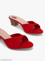 Taydol Women Fancy slip-on Block medium Heel Red velvet woven design pvc sole open toe Sandal (33)