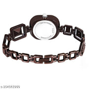 OHHO Premium Square Design Silver Stone Studded & Brown Metal Bracelet Strap (Women-Ladies-Girls) Analog Watch - For Girls