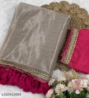 TRENDY TISSUE SAREE WITH EMBROIDERY LACE BRODER AND LATKAN OR ART SILK BLOUSE PIECE SAREE