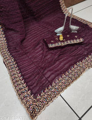 Designer party Wear saree Siroski Stone With Blouse Pieace and Cutwork