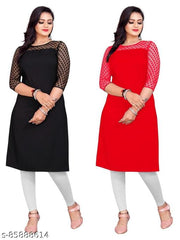 3/4th Sleeves American Crepe And Rasal Net Kurti Pack Of 2 (45"Inches)