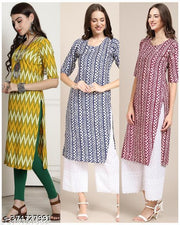 Polyster/Crepe fabric-Latest 2024 New KURTIS FOR WOMEN (Pack of 3)