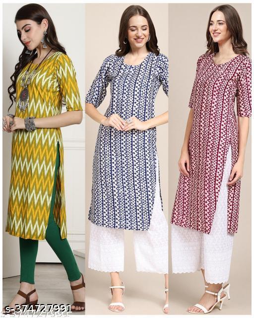 Polyster/Crepe fabric-Latest 2024 New KURTIS FOR WOMEN (Pack of 3)