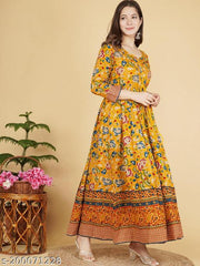 printed long yellow kurti