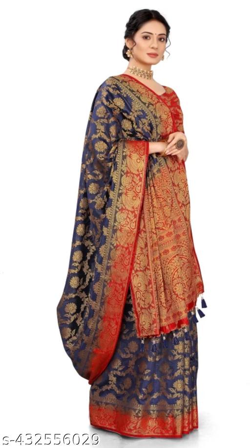 NEW BANARASI SILK SAREE WITH UNSTICHED TASSELS & LATKAN