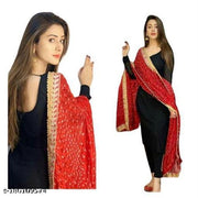 A.B. Creation Black Kurti With Pant With Jaipuri Bandhej Dupatta(3 pcs set)