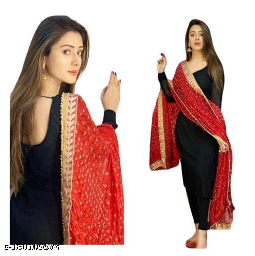 A.B. Creation Black Kurti With Pant With Jaipuri Bandhej Dupatta(3 pcs set)