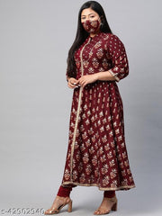 Akiko PLUS SIZE Rayon Floral Print Anarkali Kurta