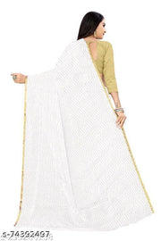 Marble Chiffon White Lace border saree with blouse