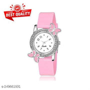 Pink Butterfly Diamond White Dial And Pink Belt Analog Watch For Girls And Women Bracelet Analog Watch For Women And Girls