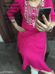 Embroidered Pink Rayon kurti