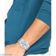 Listen Silver Day & Date Function Stainless Steel Chain Strap Analog Watch - For Men