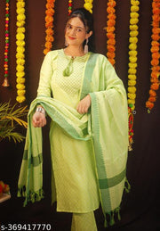 embroidered cotton kurti pant dupatta set||embroidered cotton kurta pant dupatta set||women kurti set||cotton kurti pant set||festive wear kurti set