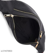 K London Stylish Artificial Leather Black Waist Bag Elegant Style Travel Pouch Passport Holder with Adjustable Strap(2143_Black)