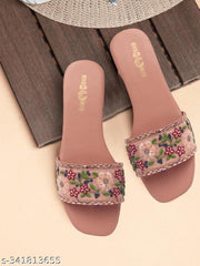 Women's Premium Floral Embroidered Toe Ring Flats for Women | Designer Open Toe Slip-On Casual & Party Wear Footwear