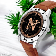 Sky Mart  Analog Round Black Dial ALPHABET N Design Stylish Beige Leather Strap Classic Design Fancy Wrist Watch for Men and Boys, Pack of 1 - ALPHA-N-AVO-SIL-TAN-CRL