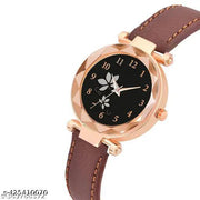 New Dial Leaf Leather Belt Girls Analog Watch