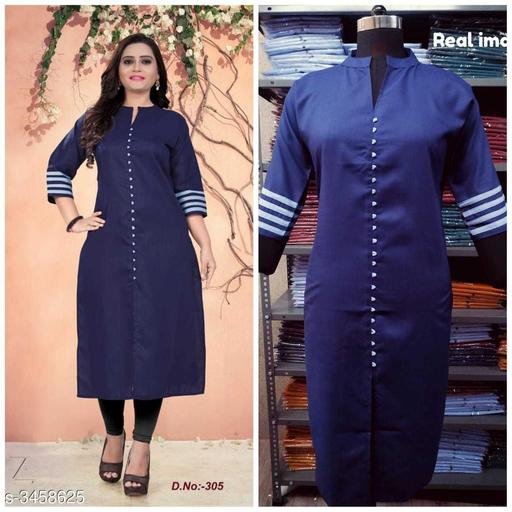 Women Cotton Front Slit Solid Plus Size Kurti
