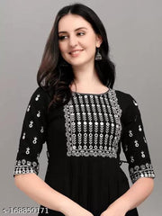 Womens Buty White thread work Flair Kurti
