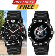 Watch Combo BUY 1 GET1FREE Black Designer Professional PU Analog Watch pack of 2