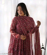 Maroon Gown With Dupatta Set