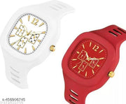 New Watch Combo Of White and Red Square Dial with  Strap Watch