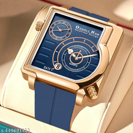 Dual Time Date Display Radium Dial  Magnetic Belt Analog Watch For Men_C31k