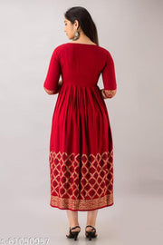Women's Rayon Printed Long Flared Anarkali Kurtis