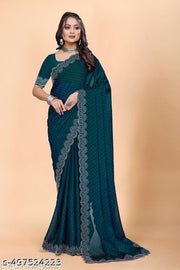 Siroski Hotfix Diamond Saree | Sarees for Women | Party wear Sarees | Saree new Model 2025