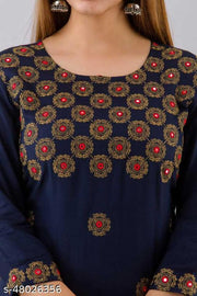 Embroidered Blue Rayon kurti