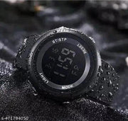 Black solid round digital sports watch for mens/boys