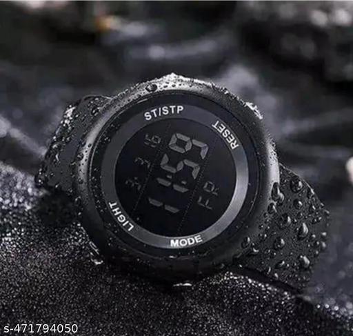 Black solid round digital sports watch for mens/boys