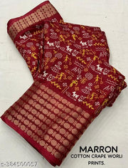 Trending Dola Silk Jacquard Sequins border Worli printed saree