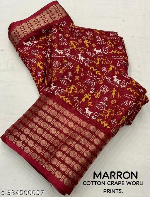 Trending Dola Silk Jacquard Sequins border Worli printed saree