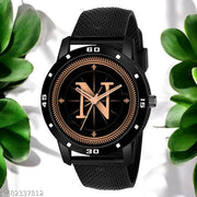 Natrix Analog Round Black Dial ALPHABET N Design Stylish Black Silicone Strap Classic Design Fancy Wrist Watch for Men and Boys, Pack of 1 - ALPHA-N-AVO-BLK-SFR