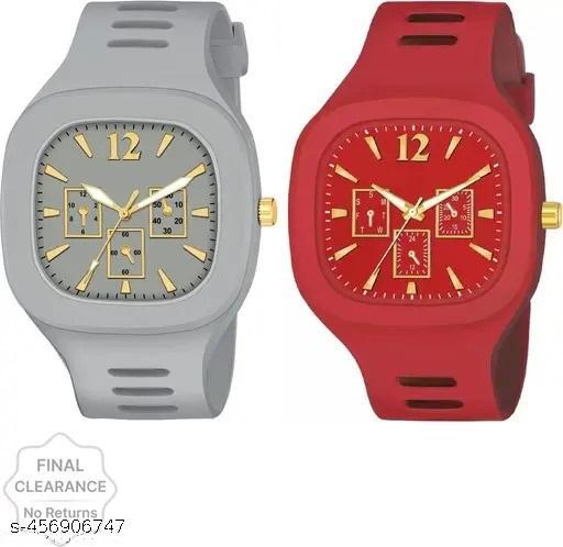 New Watch Combo Of Grey and Red Square Dial with  Strap Watch