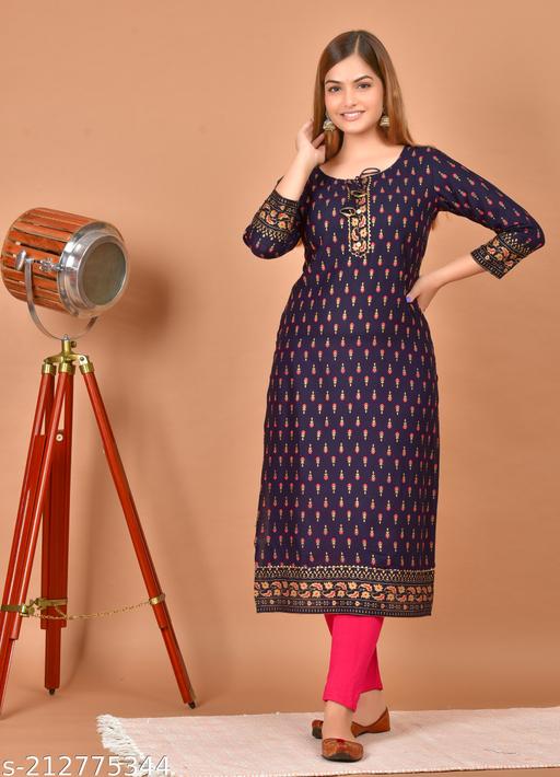 stylish printed Straight kurta_Navyblue