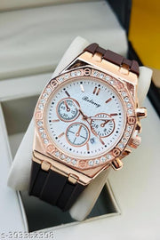 New Latest Stunning White Dial & Brown Silicon Strap With  Date Functioning Analog Watch For boys Analog Watch - For Men BROWN WHITE