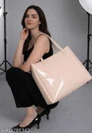Spacious Tote Bag For Womens Handbag Ladies Purses, With Zip Closure Shining Synthetic Leather