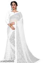Brasso Net White Saree With Blouse
