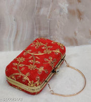 Party Velvet Clutch for Women Trendy Red Color Box Clutch with Handle Dulhan purse Bridal Clutch